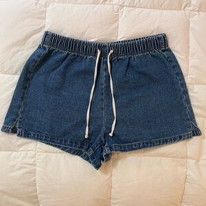 VANILLA STAR LARGE ELASTIC WAIST DRAW STRING DENIM BLUE SHORTS